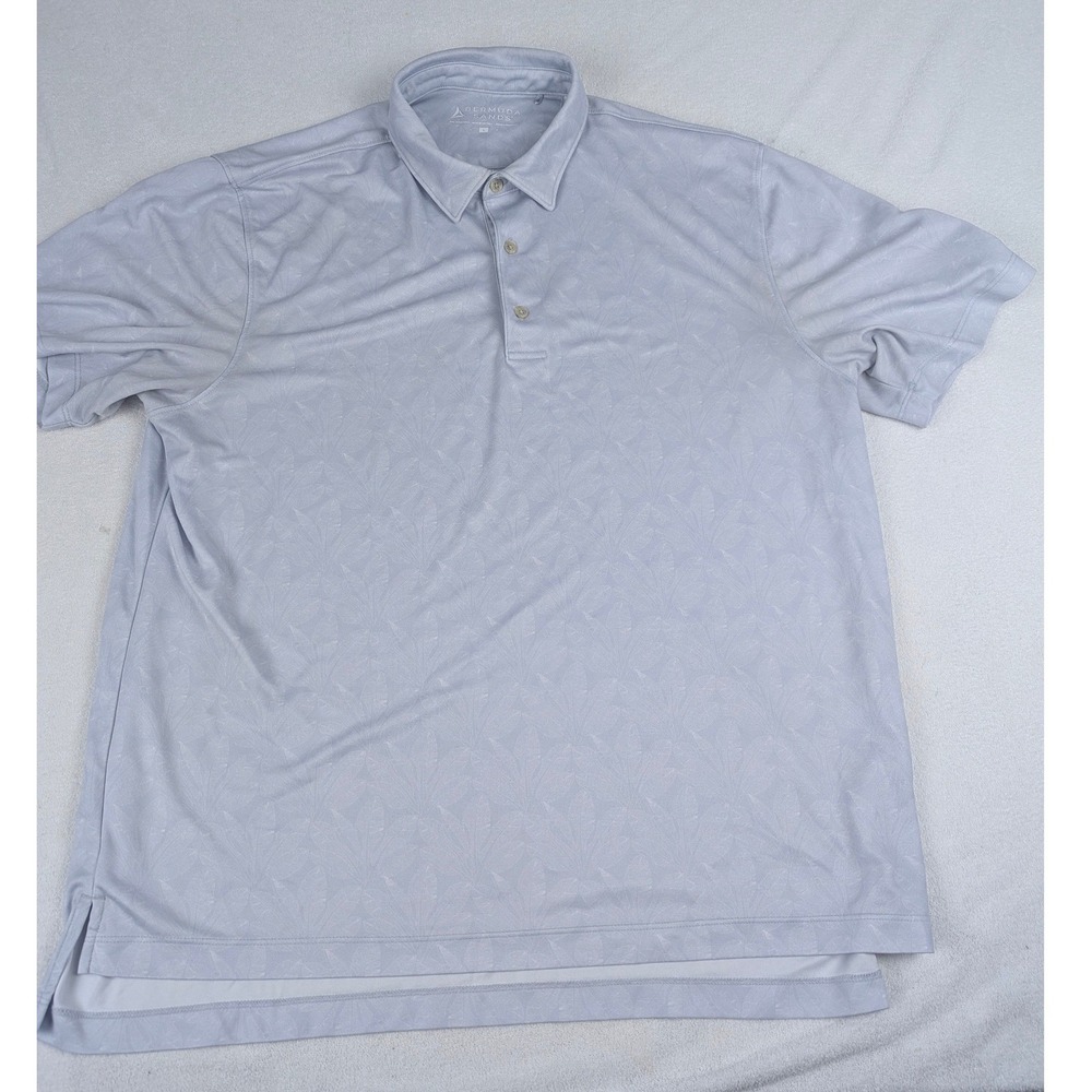 Bermuda‎ Sands Mens L Performance Polo Shirt Crow Creek Golf Gray Tropical Leaf